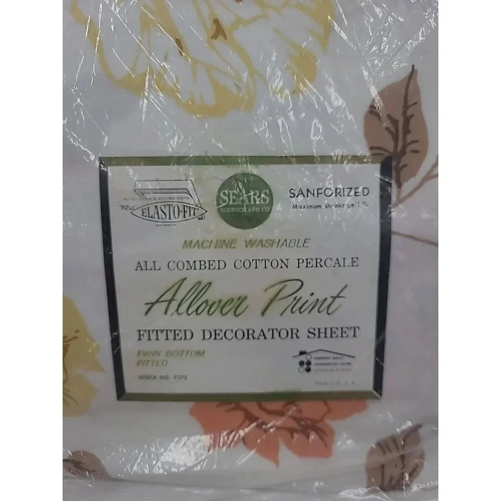 Vintage Sears Twin Fitted Bottom Sheet New Old Stock Made in USA Allover Print